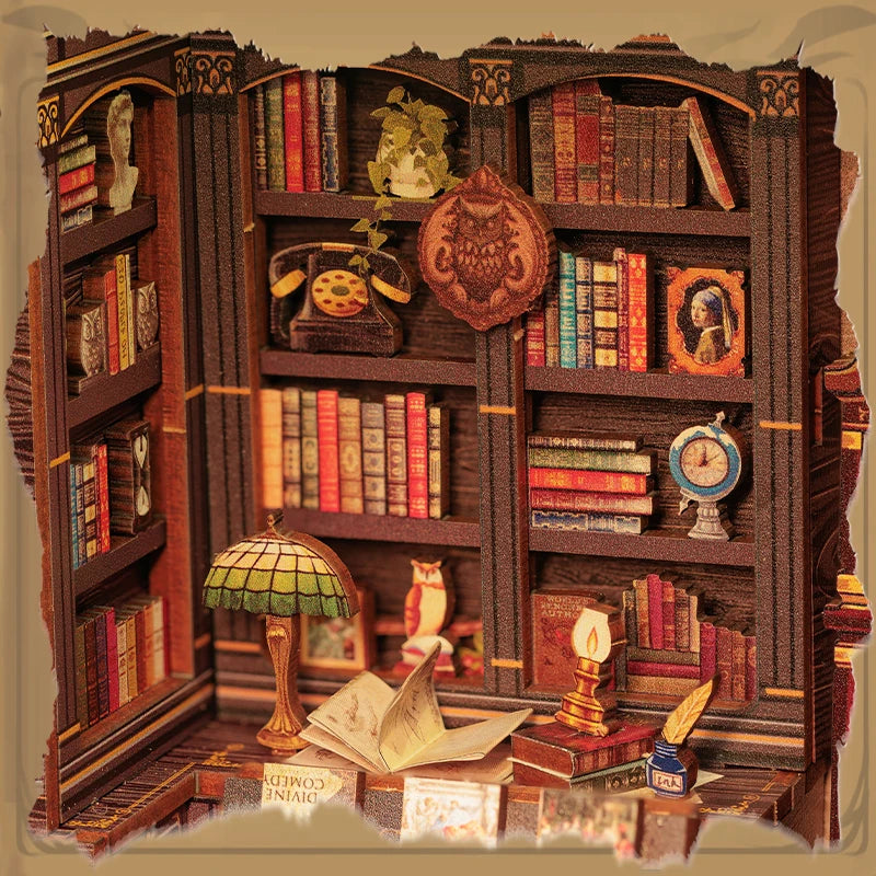 Librería del Búho en Miniatura con Luz LED