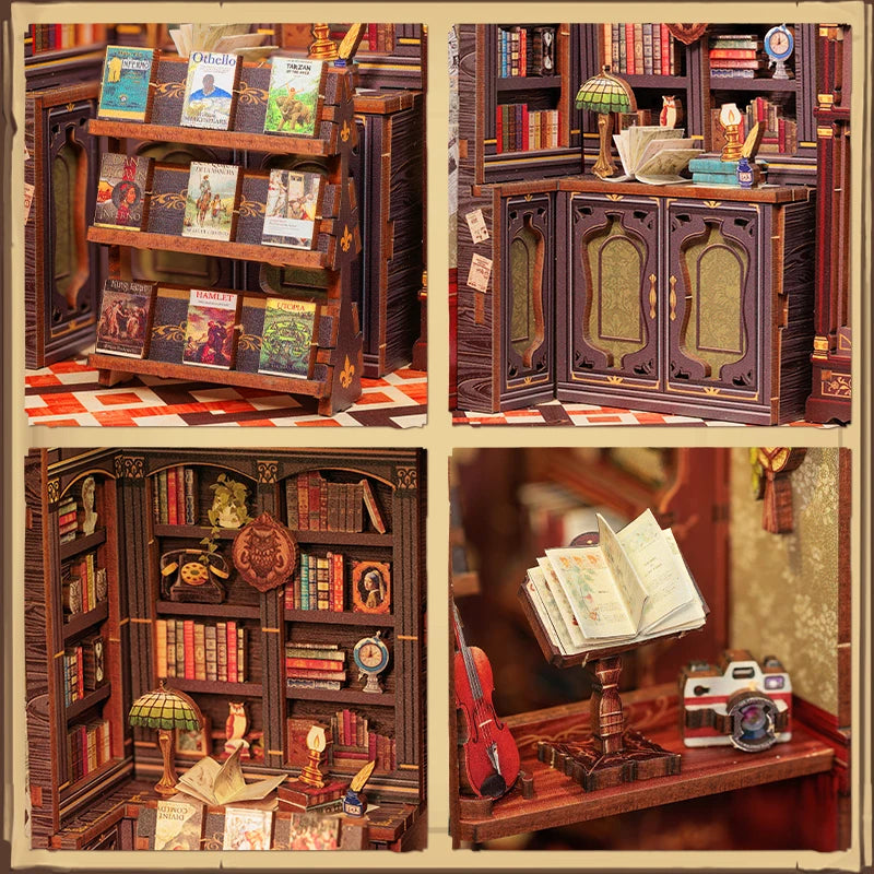 Librería del Búho en Miniatura con Luz LED