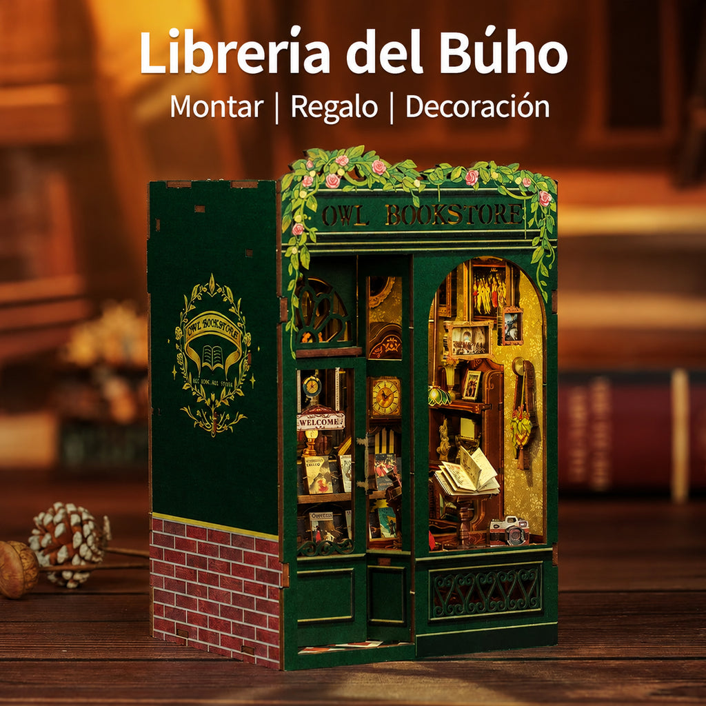 Librería del Búho en Miniatura con Luz LED